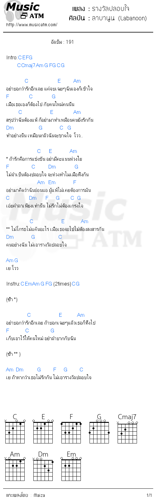 คอร์ดเพลง รางวัลปลอบใจ - ลาบานูน (Labanoon) | MusicATM