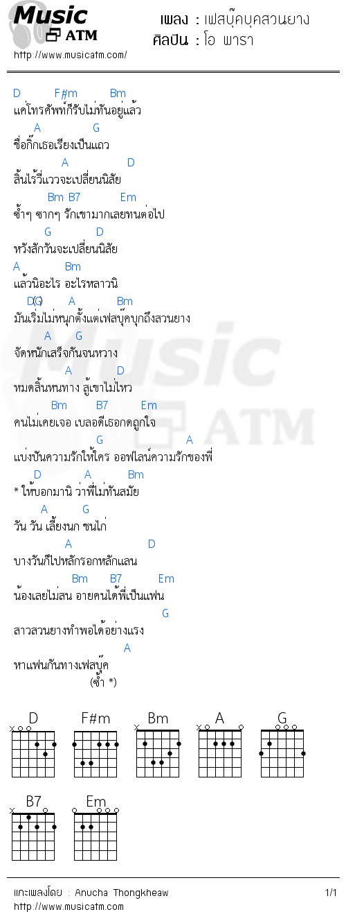 คอร์ดเพลง เฟสบุ๊คบุคสวนยาง