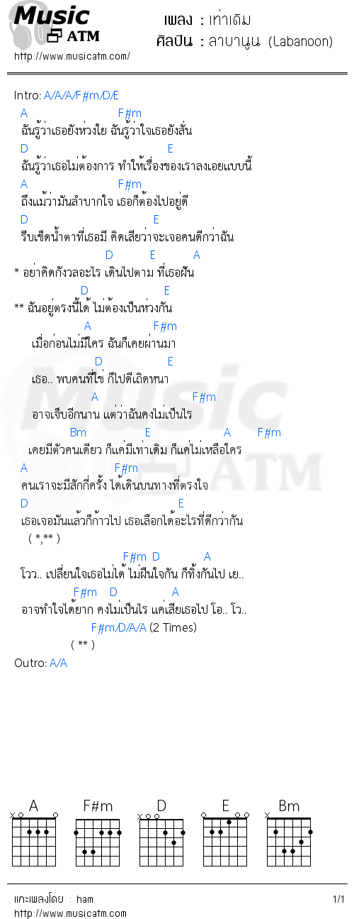 คอร์ดเพลง เท่าเดิม