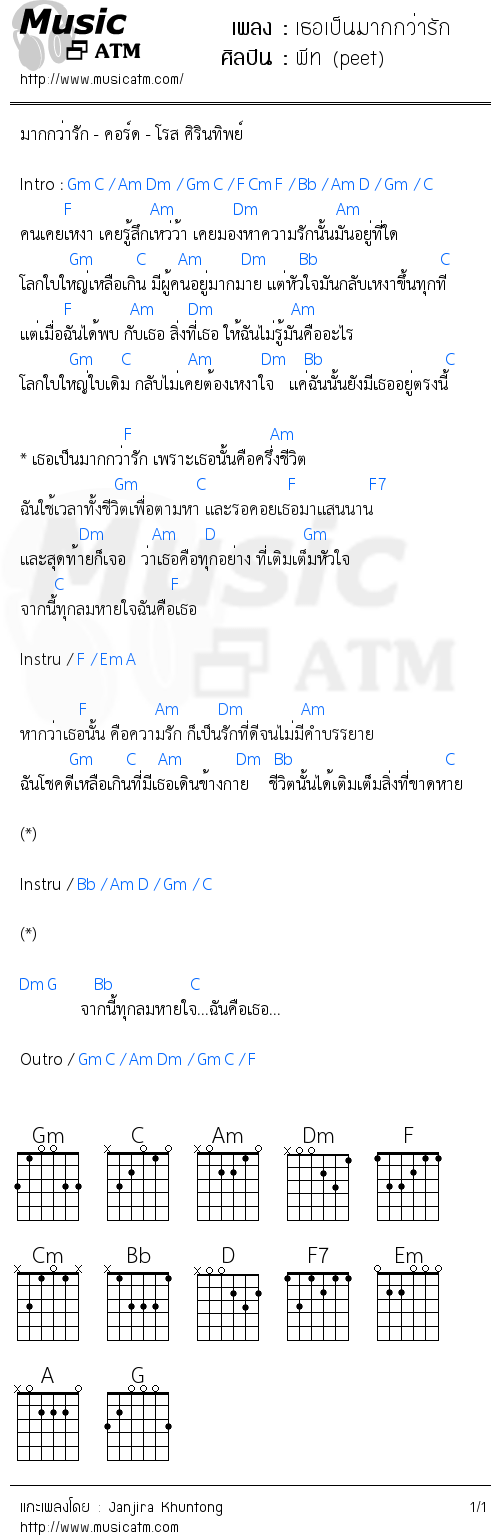 คอร์ดเพลง เธอเป็นมากกว่ารัก