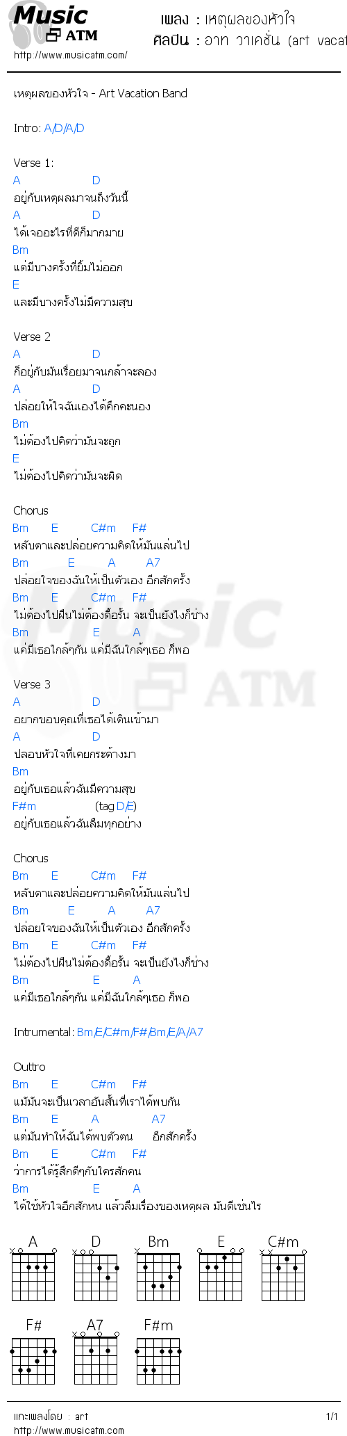 คอร์ดเพลง เหตุผลของหัวใจ