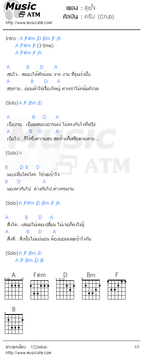 คอร์ดเพลง สุขใจ