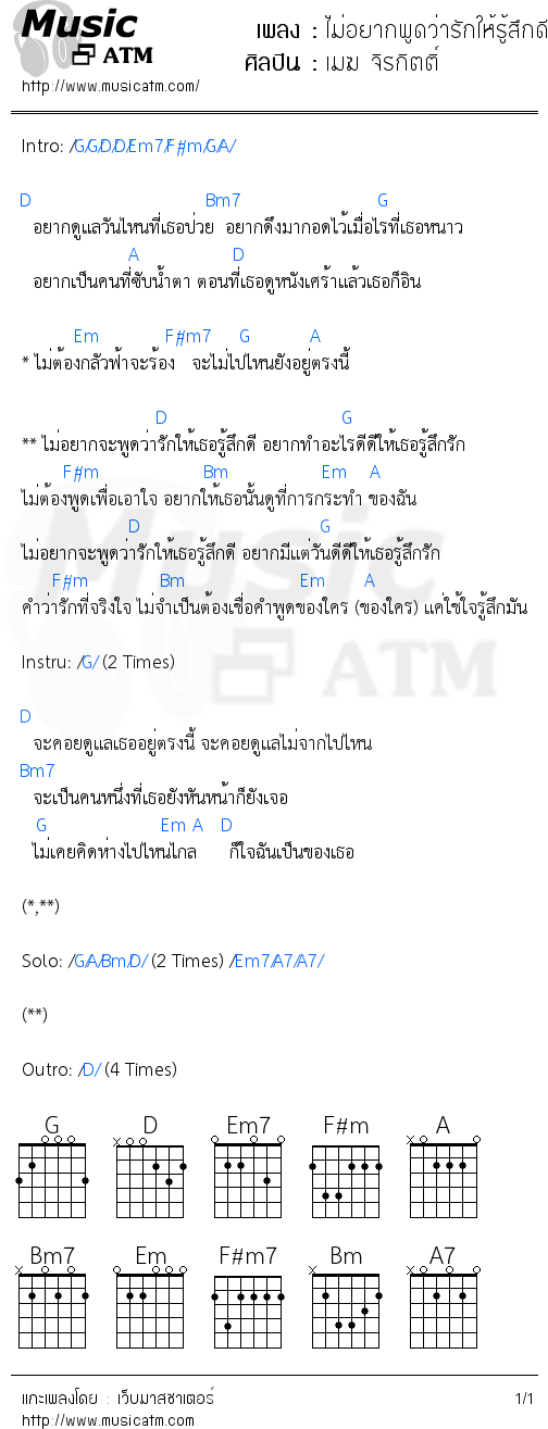 คอร์ดเพลง ไม่อยากพูดว่ารักให้รู้สึกดี (Ost. รักนะเป็ดโง่)