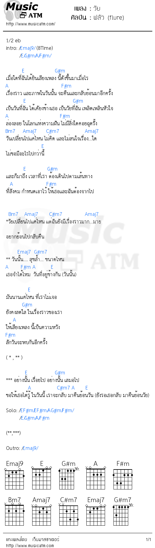 คอร์ดเพลง วัย