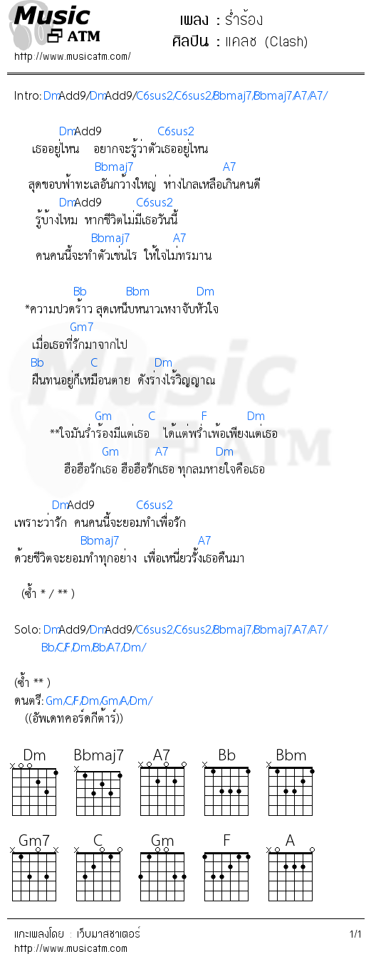 คอร์ดเพลง ร่ำร้อง