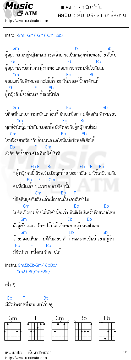 คอร์ดเพลง เอาฉันทำไม