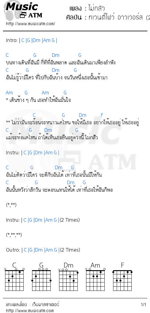 คอร์ดเพลง ไม่กลัว