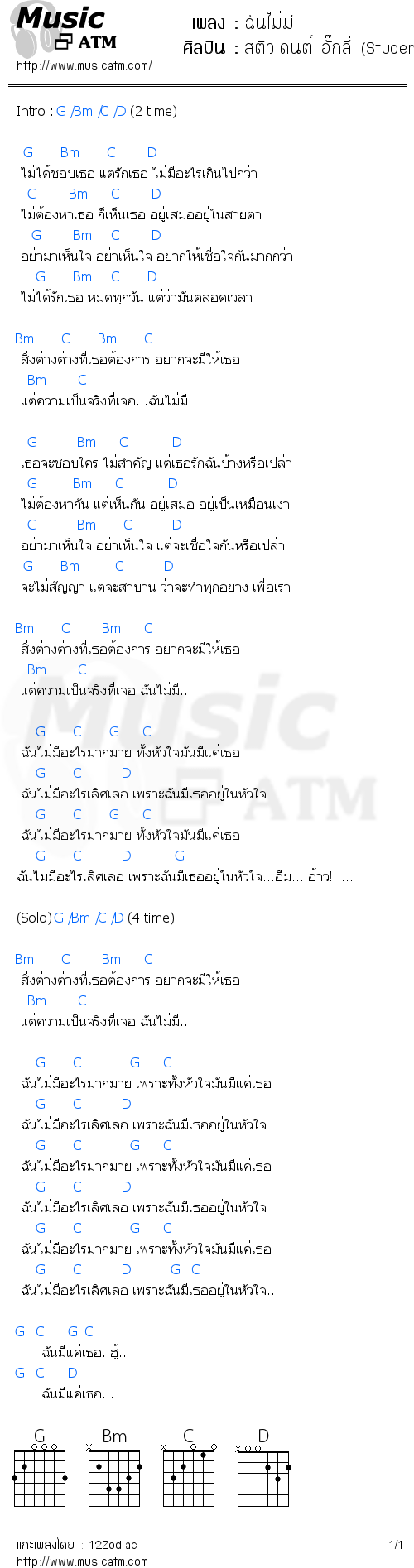 คอร์ดเพลง ฉันไม่มี