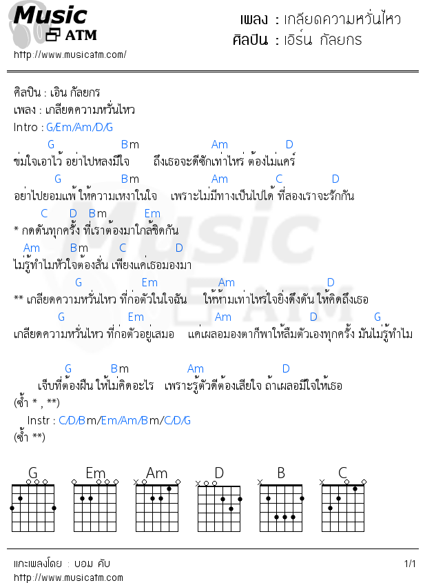 คอร์ดเพลง เกลียดความหวั่นไหว