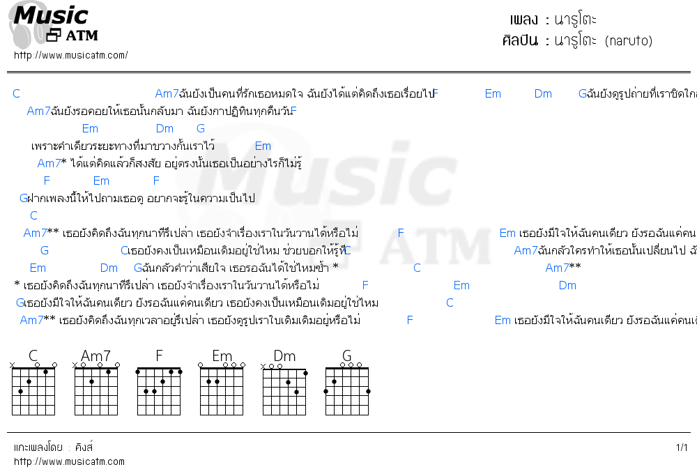 คอร์ดเพลง นารูโตะ