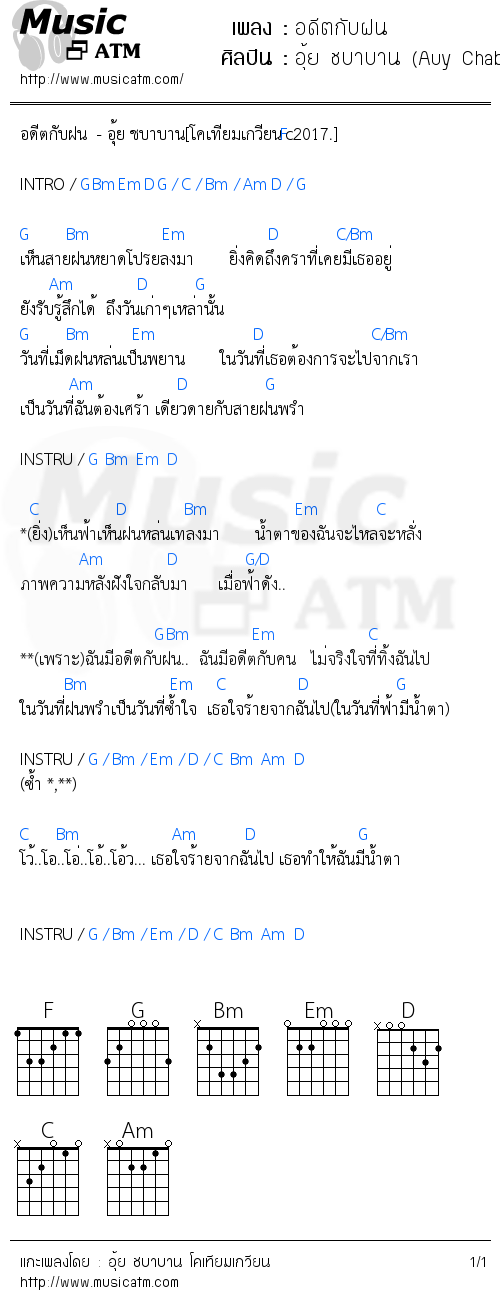 คอร์ดเพลง อดีตกับฝน