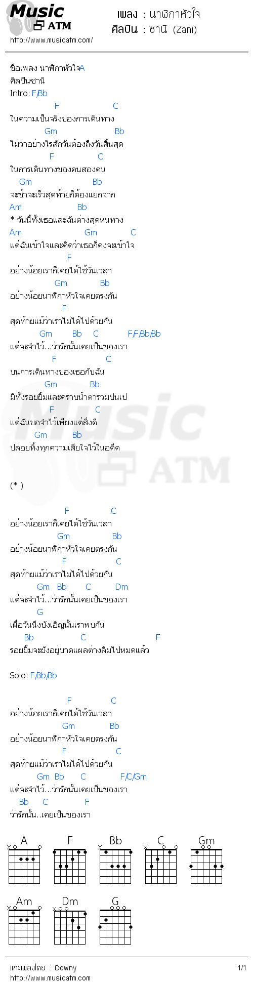 คอร์ดเพลง นาฬิกาหัวใจ