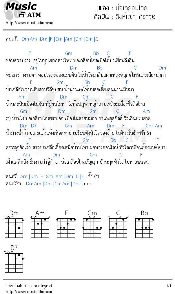 คอร์ดเพลง บ่อเกลือบ่ไกล