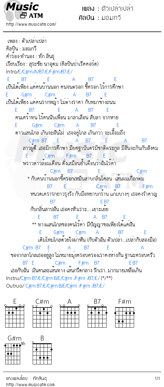 คอร์ดเพลง ตัวเปล่าเปล่า