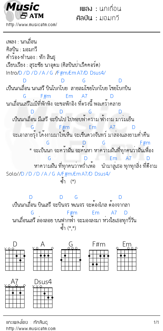 คอร์ดเพลง นกเถื่อน