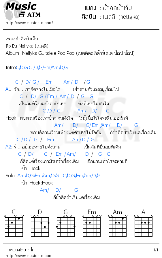 คอร์ดเพลง ย้ำคิดย้ำเจ็บ