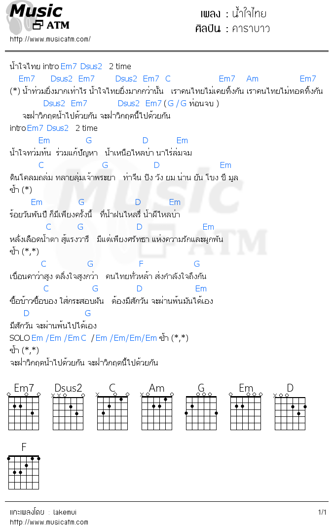 คอร์ดเพลง น้ำใจไทย