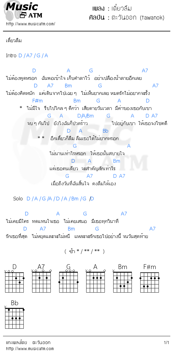 คอร์ดเพลง เดี๋ยวลืม