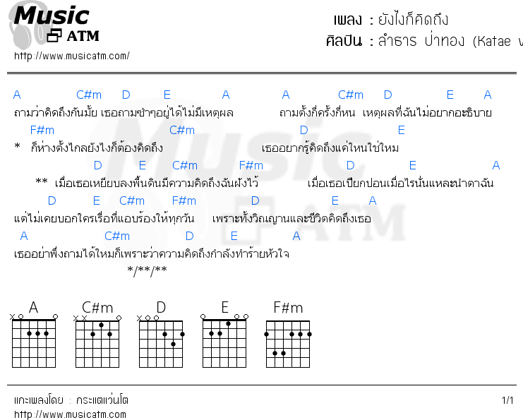 คอร์ดเพลง ยังไงก็คิดถึง