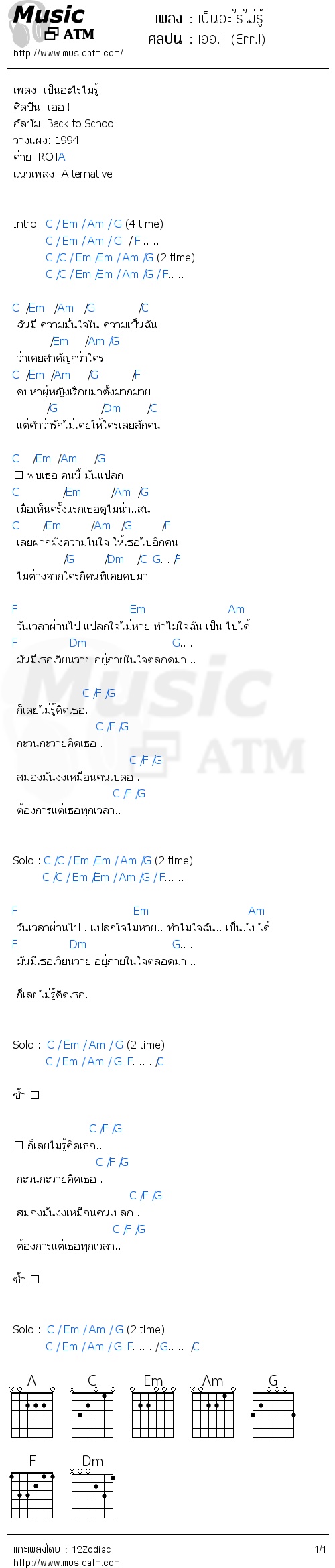 คอร์ดเพลง เป็นอะไรไม่รู้