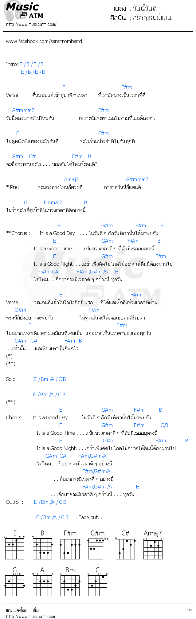 คอร์ดเพลง วันนี้วันดี