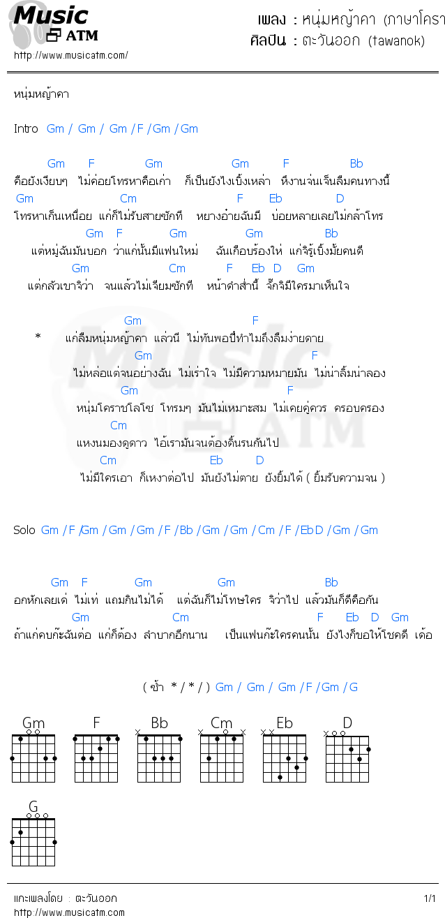 คอร์ดเพลง หนุ่มหญ้าคา (ภาษาโคราชครับ)