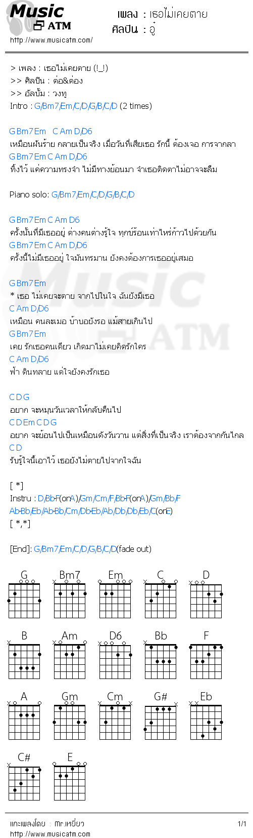 คอร์ดเพลง เธอไม่เคยตาย