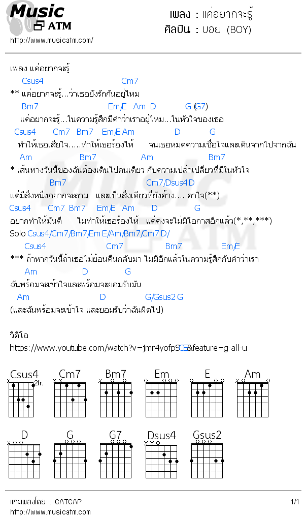 คอร์ดเพลง แค่อยากจะรู้