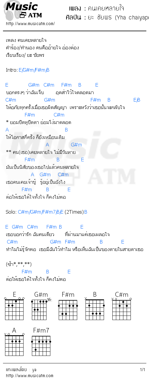 คอร์ดเพลง คนเคยหลายใจ