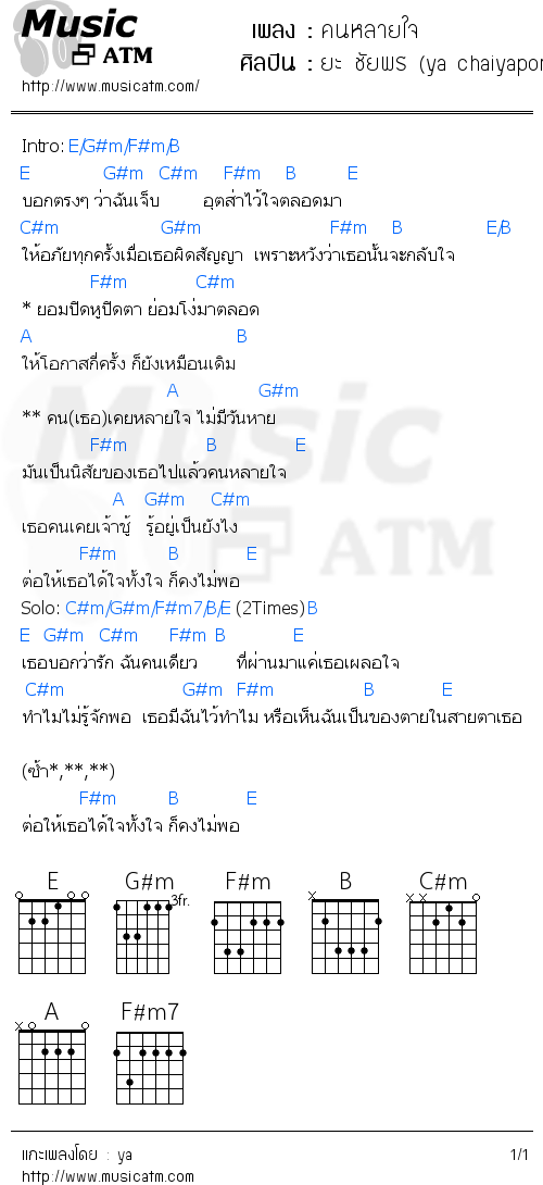 คอร์ดเพลง คนหลายใจ