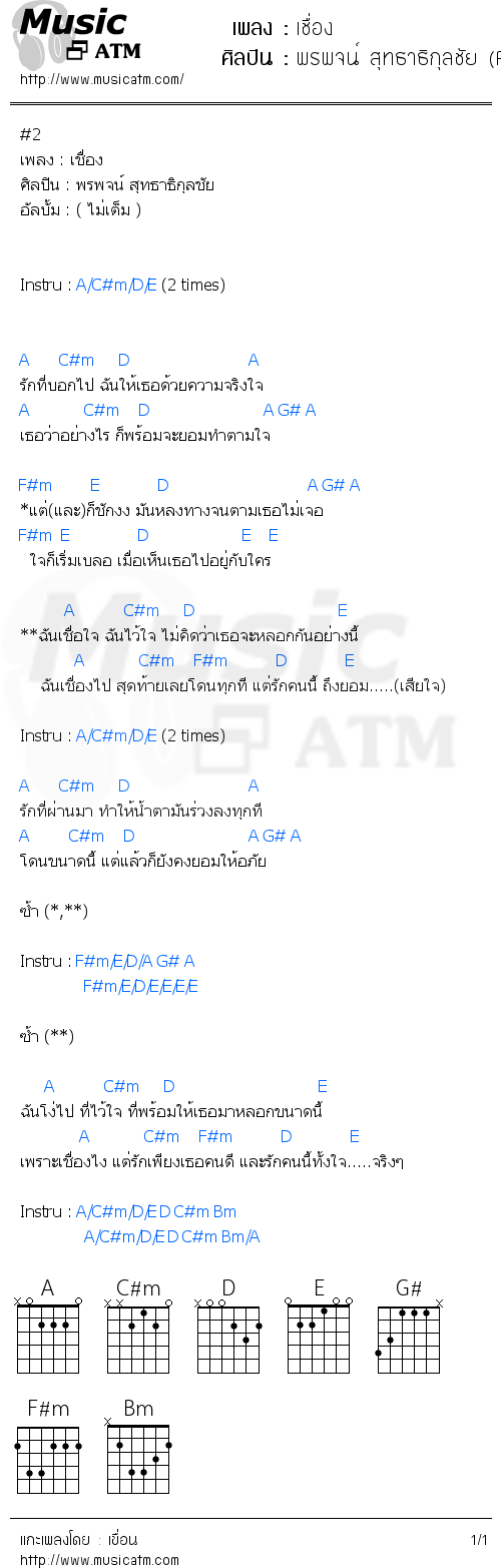 คอร์ดเพลง เชื่อง