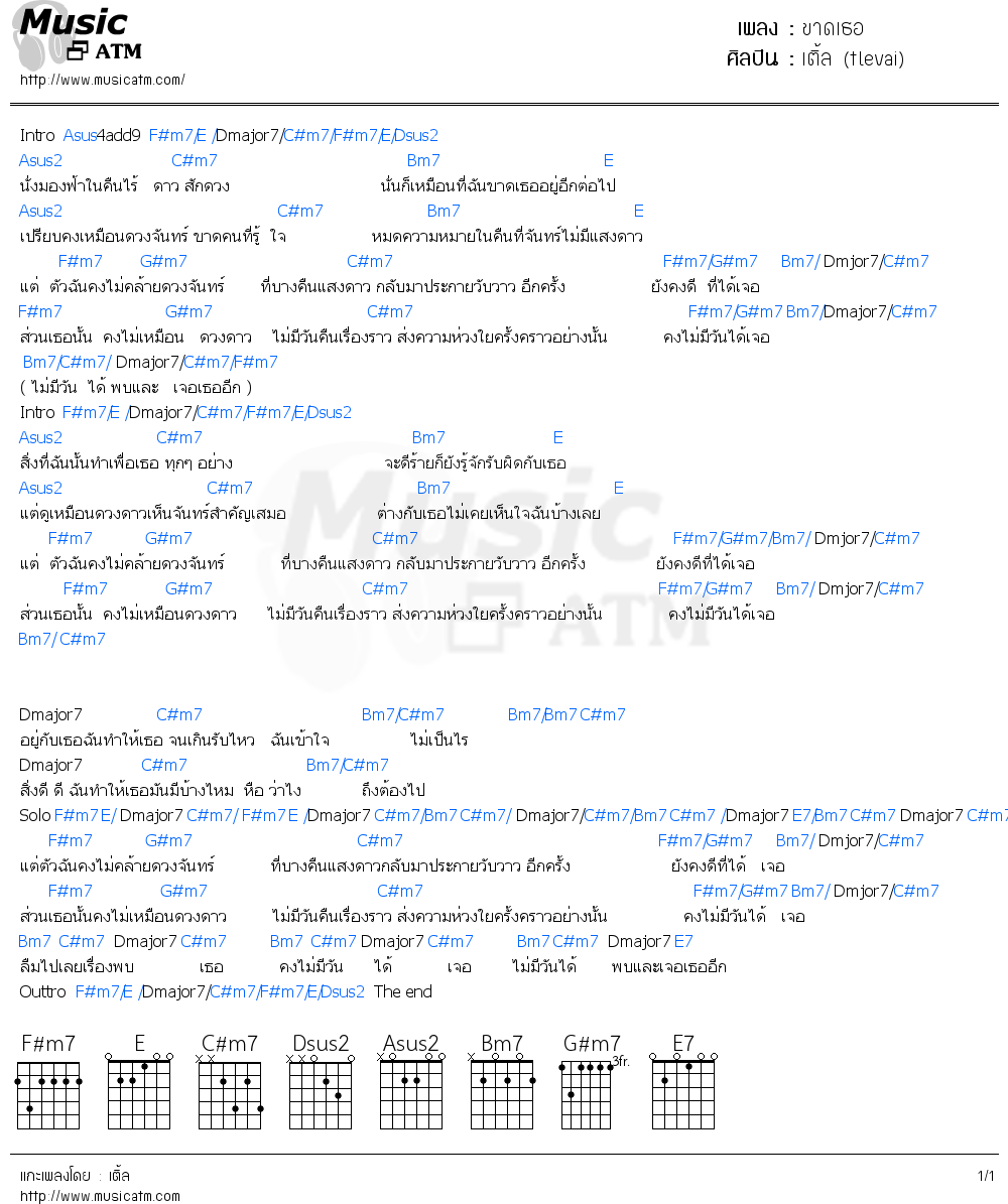 คอร์ดเพลง ขาดเธอ