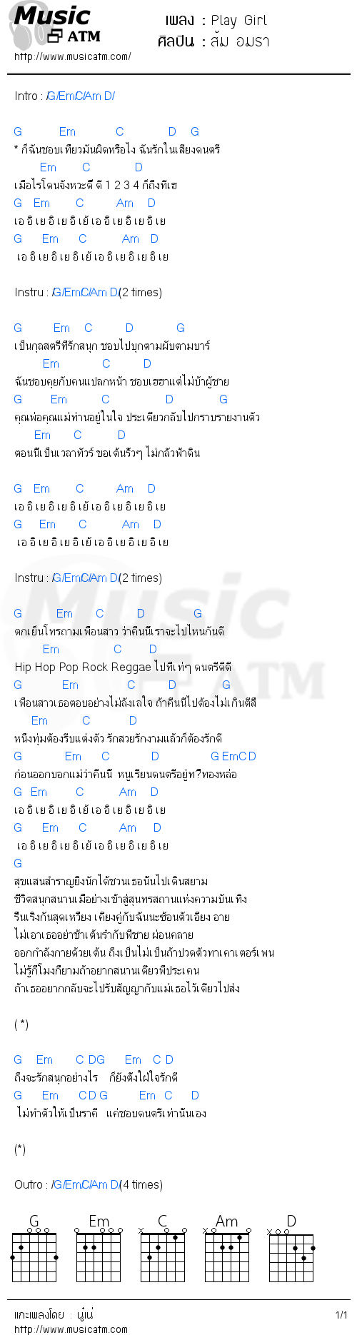 คอร์ดเพลง Play Girl