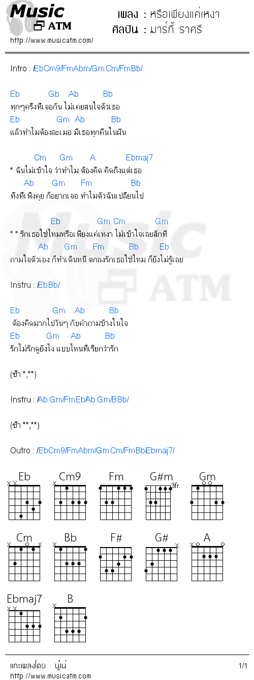 คอร์ดเพลง หรือเพียงแค่เหงา