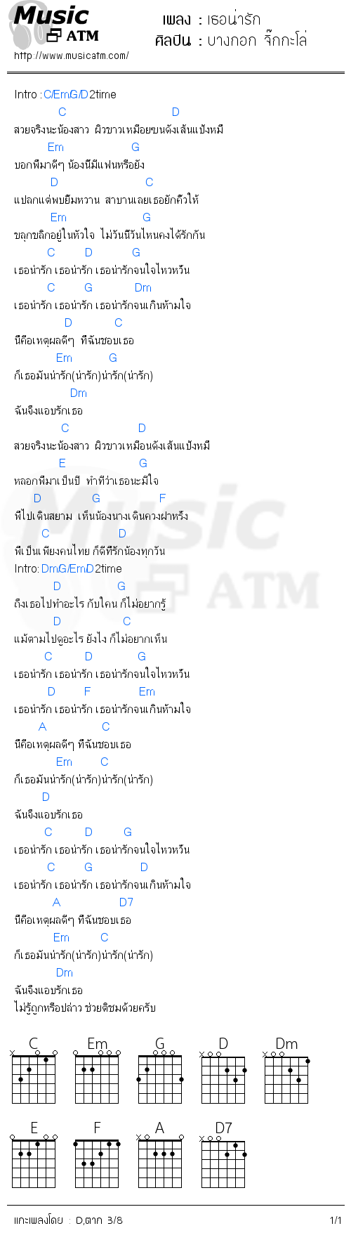 คอร์ดเพลง เธอน่ารัก