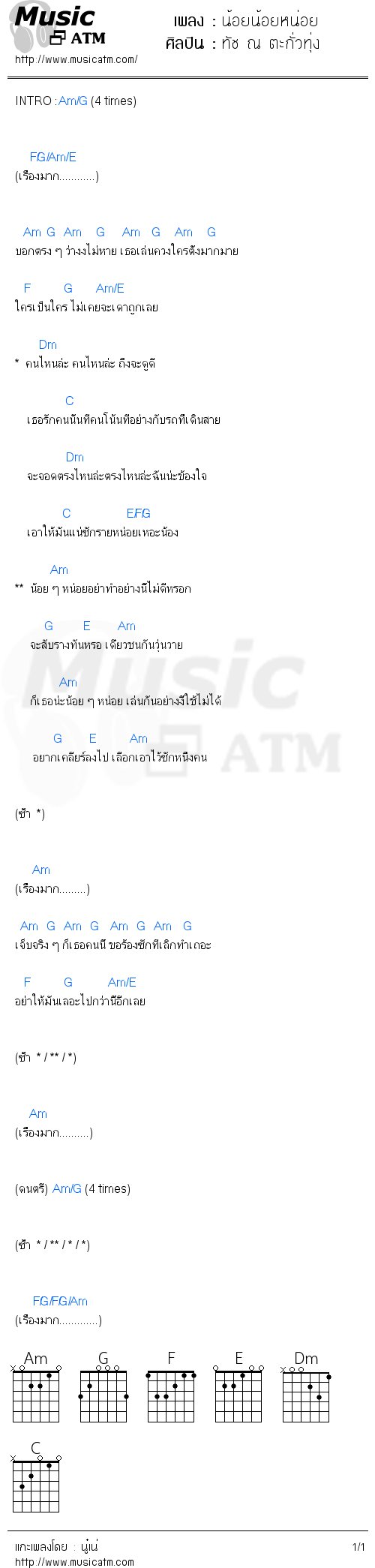 คอร์ดเพลง น้อยน้อยหน่อย