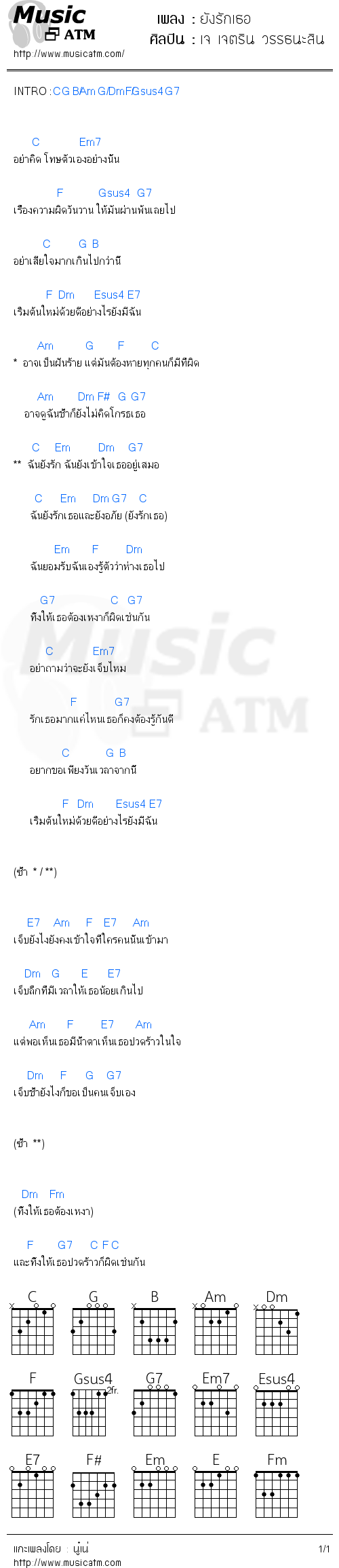 คอร์ดเพลง ยังรักเธอ