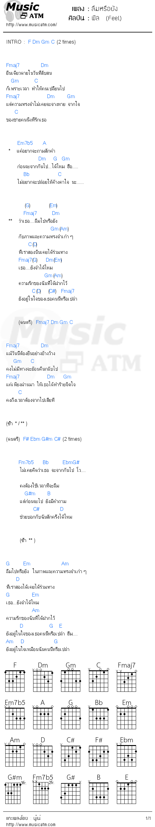 คอร์ดเพลง ลืมหรือยัง