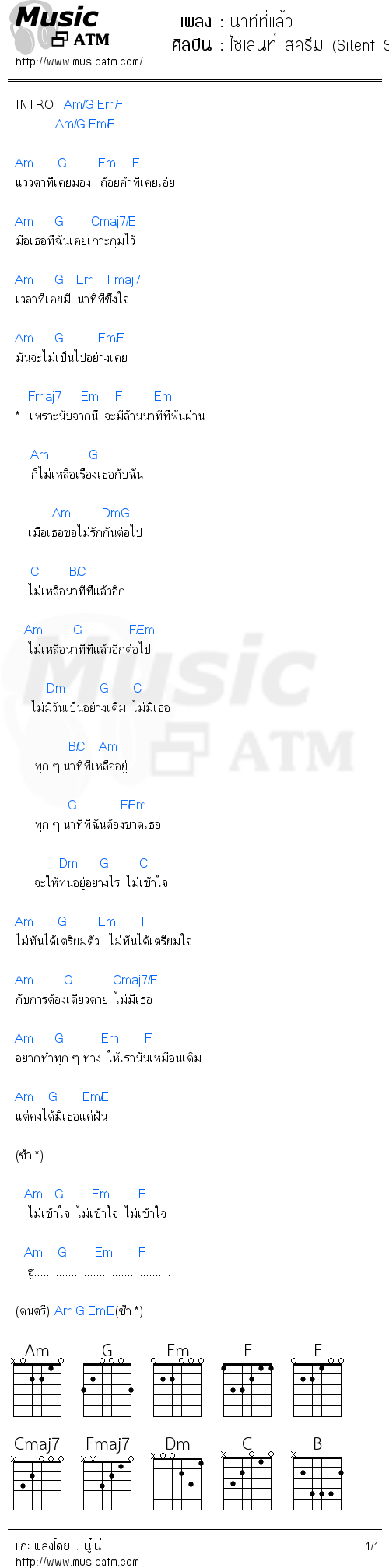 คอร์ดเพลง นาทีที่แล้ว