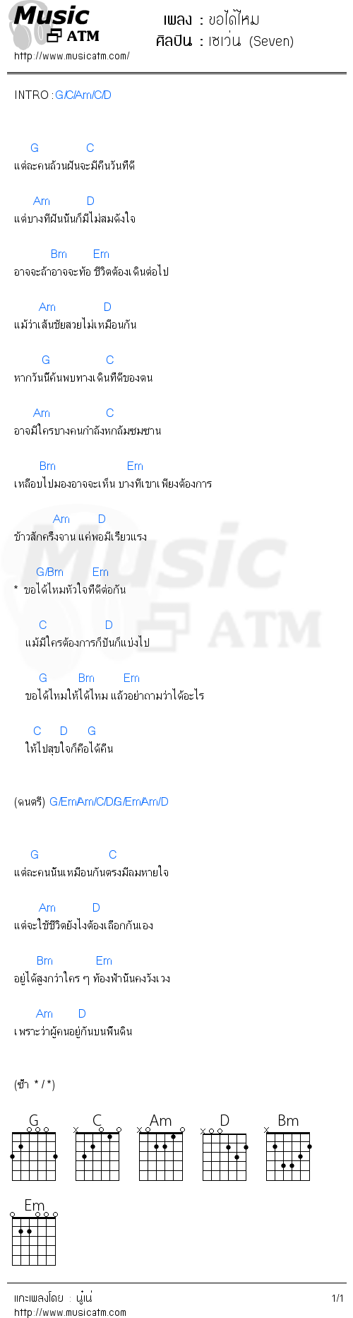 คอร์ดเพลง ขอได้ไหม