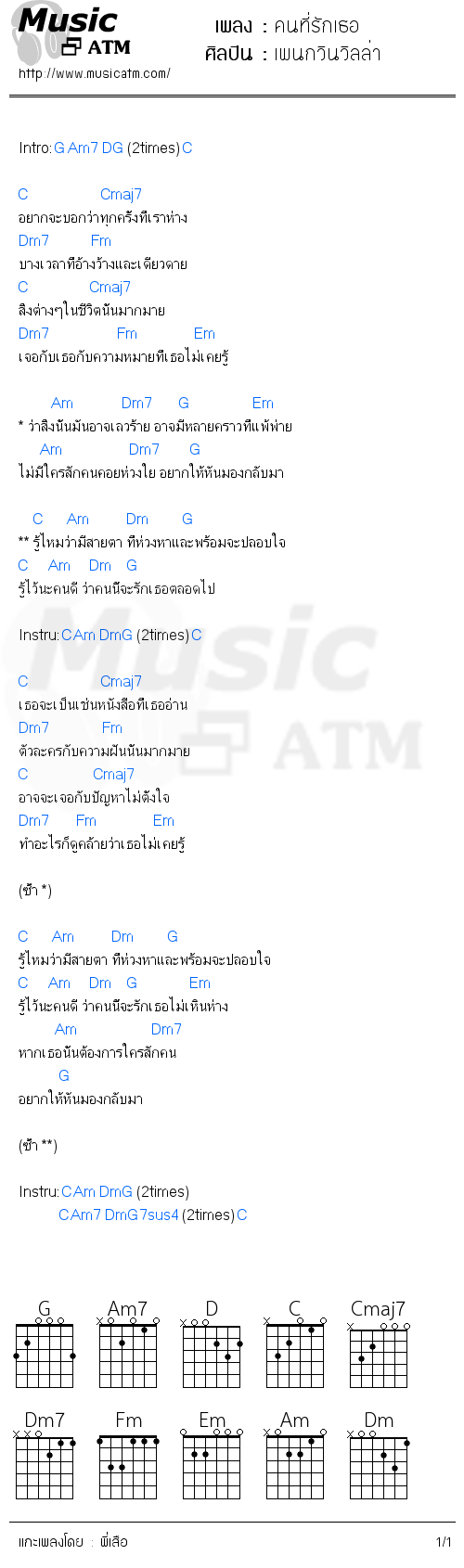 คอร์ดเพลง คนที่รักเธอ