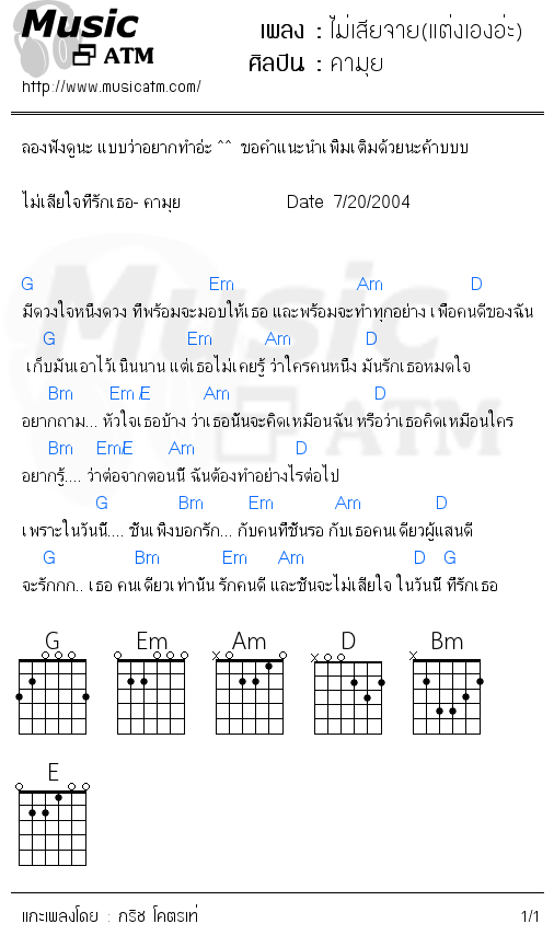 คอร์ดเพลง ไม่เสียจาย(แต่งเองอ่ะ)