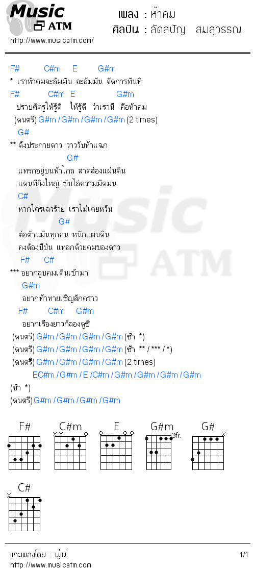 คอร์ดเพลง ห้าคม