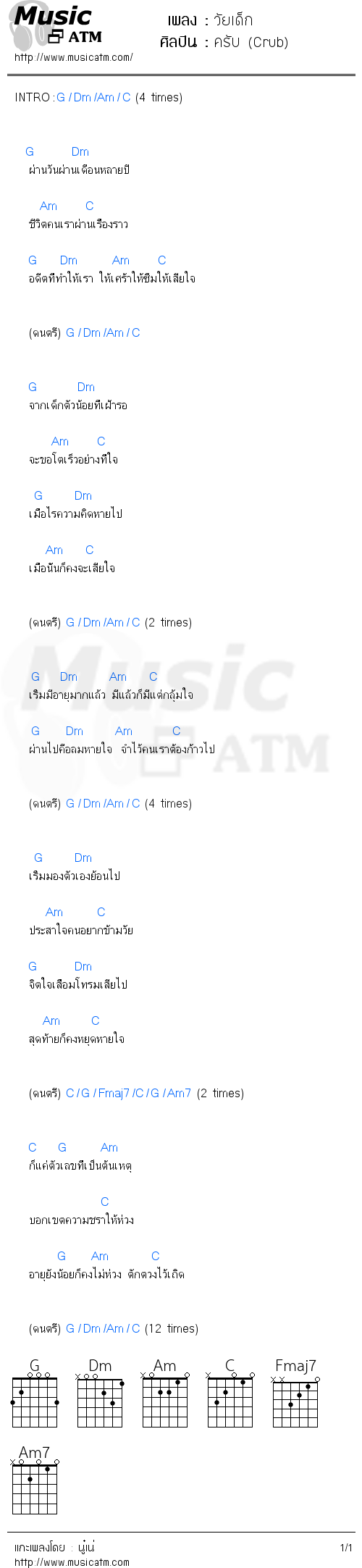 คอร์ดเพลง วัยเด็ก