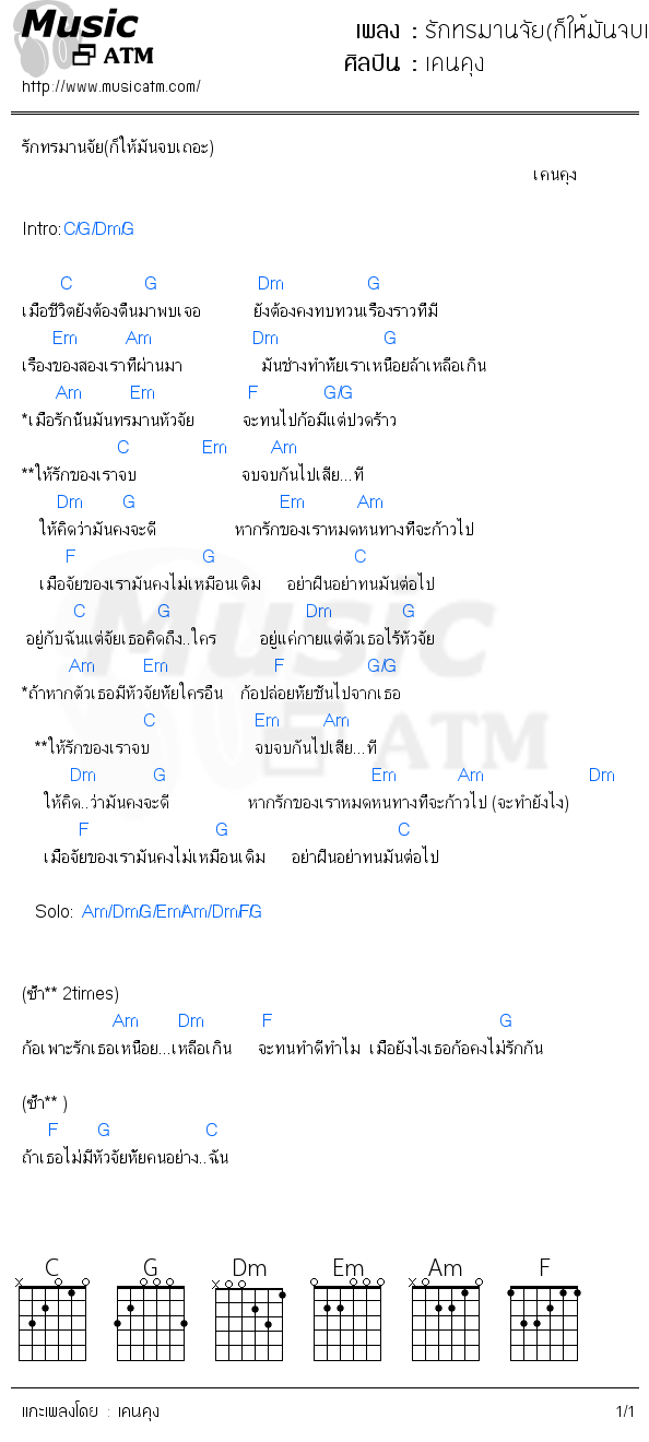 คอร์ดเพลง รักทรมานจัย(ก็ให้มันจบเถอะ)