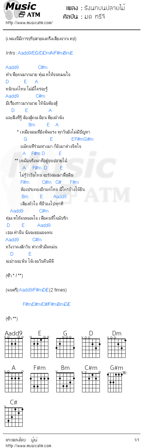 คอร์ดเพลง รังนกบนปลายไม้