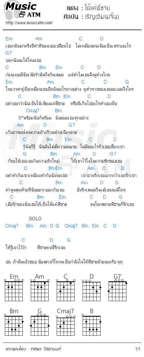 คอร์ดเพลง ได้แค่พี่ชาย