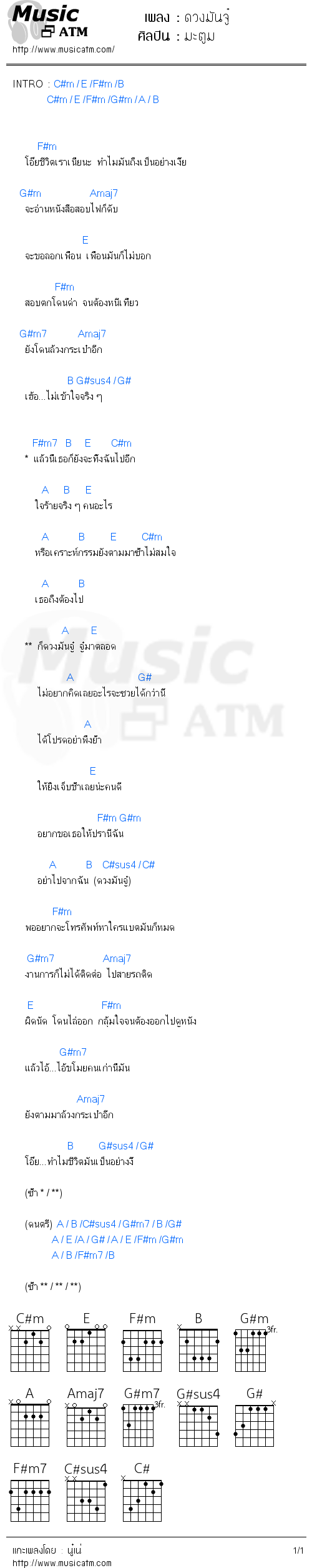 คอร์ดเพลง ดวงมันจู๋