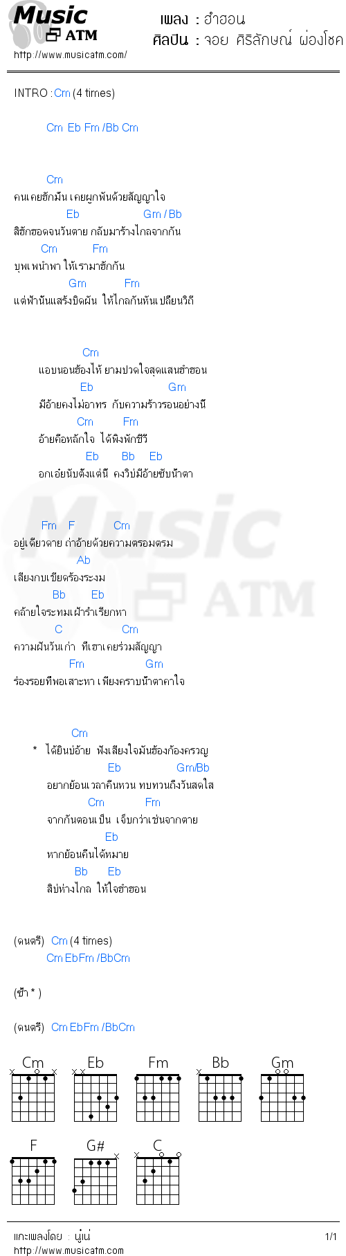 คอร์ดเพลง ฮำฮอน