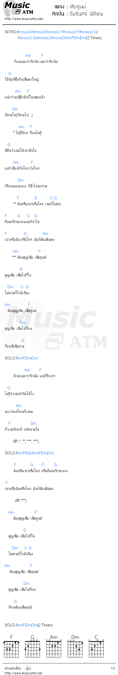 คอร์ดเพลง เสียศูนย์